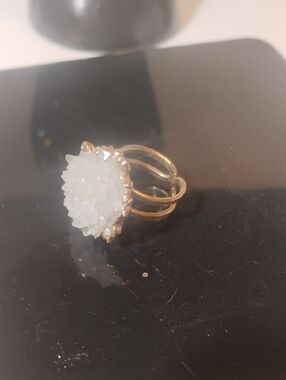 Druzy White Crystal/Rock Ring Adjustable Vintage Unique
